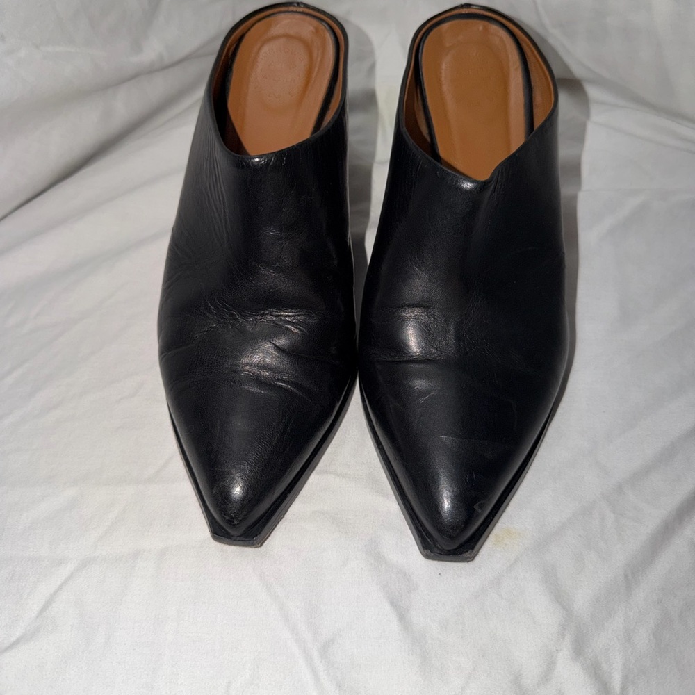 ATP ATELIER All Tomorrow's Parties Black Anzi Leather Pointy Mules Shoes 39